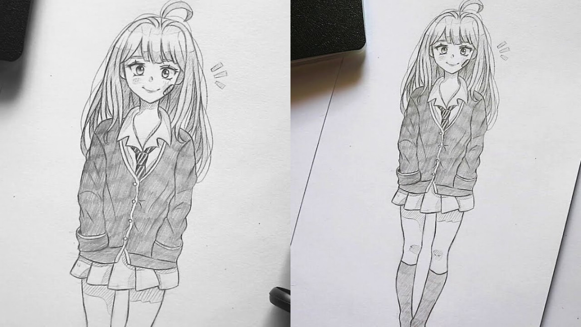 How To Draw Anime Girl Full Body Easy  Drawing Anime School Girl