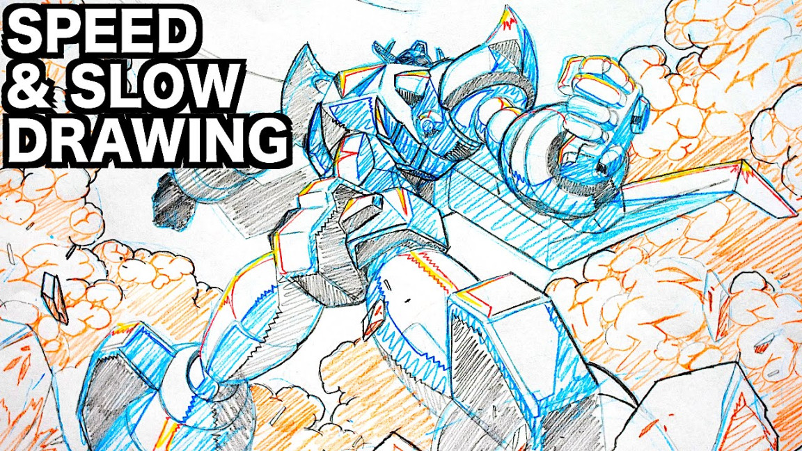 How to draw an ANIME ROBOT｜Speed & Slow drawing tutorial｜ロボットアニメ風スピードペイント手描き