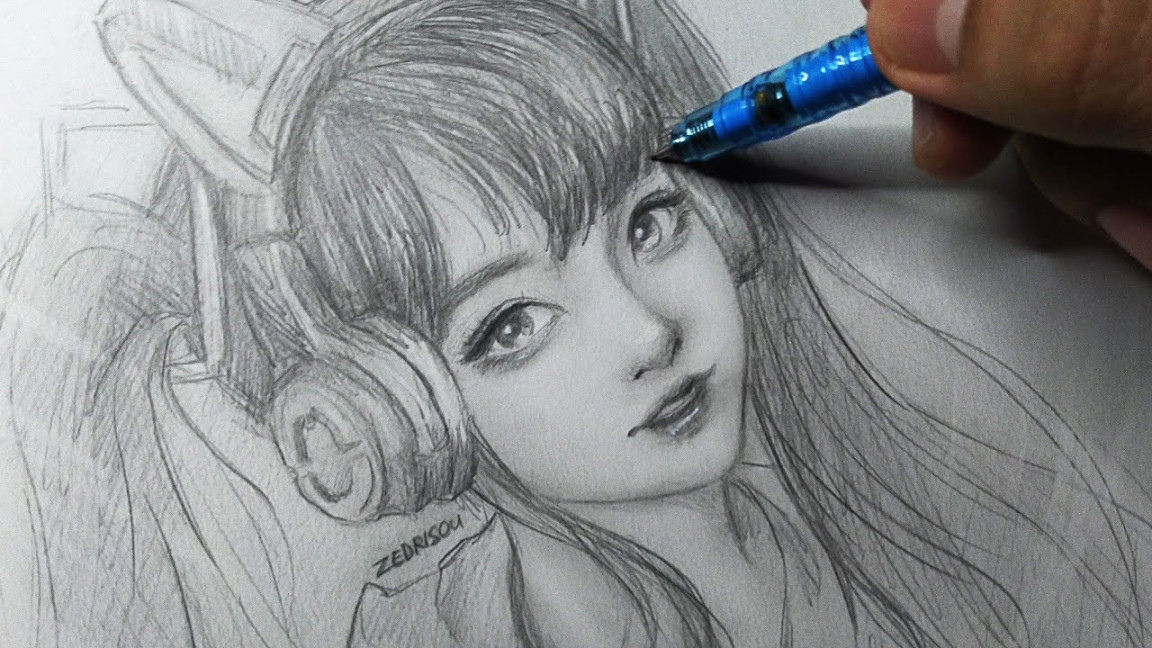 Quick tutorial : How to draw semi realistic anime girl w/ headphones